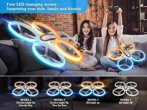 Miniatura 4 de Q9s Drones para niños, dron RC genial con retención de altitud y modo sin cabeza, cuadricóptero de pasatiempos con luz azul y naranja, 2