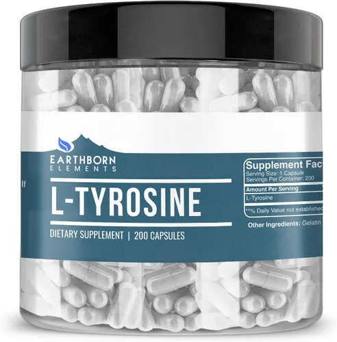 Earthborn Elements L-tirosina 200 cápsulas, pura y sin diluir, sin aditivos