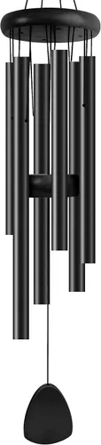 Miniatura 34 de Bursvik Campanilla de viento de 28 pulgadas, campanillas de viento decorativas en metal para exteriores, conmemorativas, regalo de recuerdo, Negro