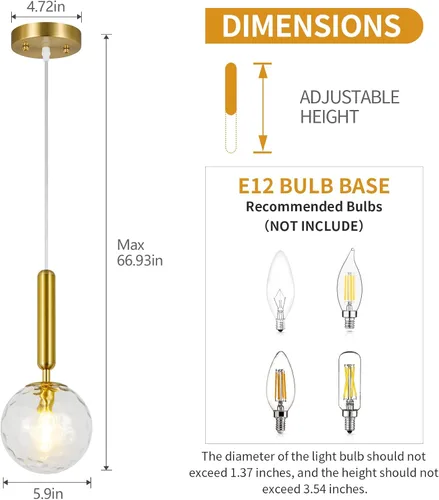 Miniatura 5 de Lámpara Colgante Moderna Dorada Luminaria Colgante para Isla de Cocina de Mediados de Siglo con Lámpara Colgante de Globo Vidrio Transparente Oro