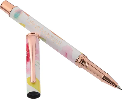 Miniatura 6 de Heartfelt Bolígrafo de escritura de gel para mujer, metal dorado rosa con cristal de mar liso en colores pastel, diseño de acuarela, frase
