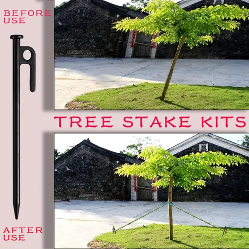 Miniatura 3 de Kits de estacas para árboles, estacas y kits de soporte para protección contra huracanes y mal tiempo, incluye 3 estacas de acero resistente de 11.8