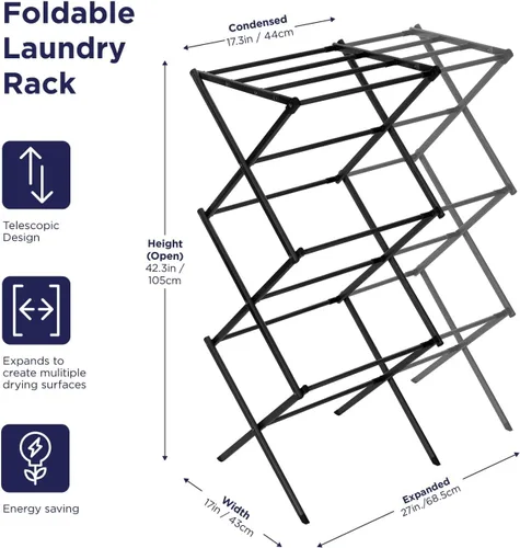 Miniatura 2 de BLACK+DECKER Organizador de lavandería extensible/plegable para secar ropa. Esencial para campamento/remolques o cualquier lugar donde seque la ropa