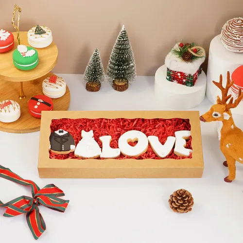 Miniatura 5 de 5 cajas para galletas de 12 x 5 x 1.5 pulgadas, cajas de panadería con ventana, caja para fresas cubiertas de chocolate para Navidad, San Valentín