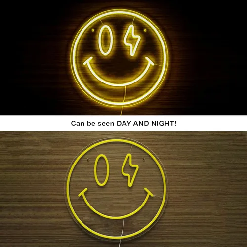 Miniatura 4 de Letrero de neón con cara sonriente, luz de neón LED para decoración de pared, letreros iluminados por USB, letrero de neón amarillo sonriente