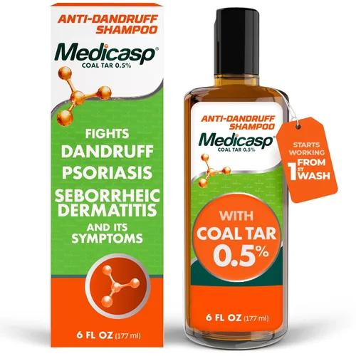 MEDICASP Shampoo anticaspa con alquitrán de hulla, Trata la caspa, dermatitis seborreica y psoriasis, 6 onzas líquidas