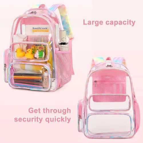Miniatura 53 de CAMTOP Mochila transparente resistente y transparente para estudiantes, escuela, trabajo, festival, viajes, deportes, Beige, Mediana, Camtop Mochila