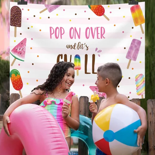 Miniatura 9 de MEHOFOND Fondo de fiesta de paletas de verano rosa para fiesta de piscina, pop on over and Let's Chill Swim Girl cumpleaños, baby shower, fondo