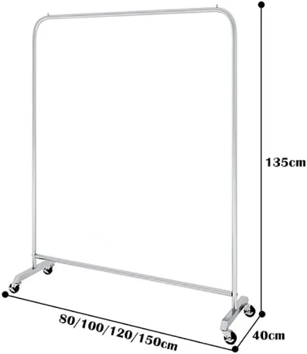 Miniatura 6 de Perchero de ropa estándar, organizador de ropa con ruedas, estante de ropa independiente, perchero resistente (color plateado, tamaño: A)