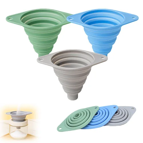 Juego de embudos de cocina, 2025 Nuevo embudo pequeño plegable de grado alimenticio de silicona para uso en cocina, embudos de cocina para llenar 3