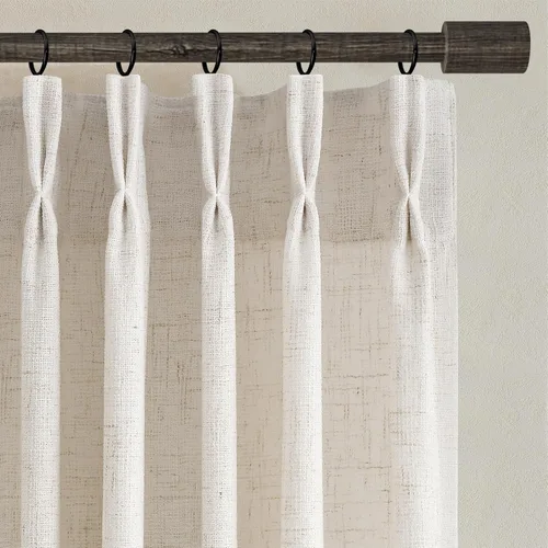 Miniatura 68 de Juego de 2 paneles de cortinas de ventana de cocina beige de 24 pulgadas de largo, con textura de lino, plisadas, filtrantes de luz, semi pequeñas