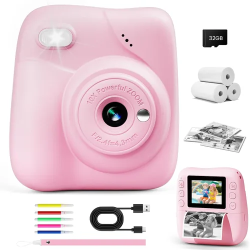 Miniatura 9 de Cámara para Niños con Impresión Instantánea, Cámara Instantánea HD 1080P para Niños con Tarjeta de 32G y 3 Rollos de Papel de Impresión, Juguete