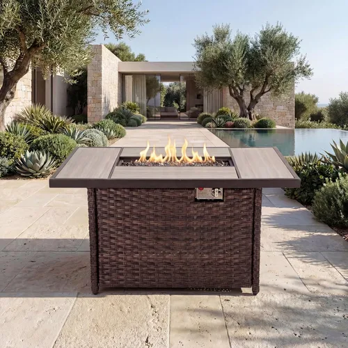 Grand patio - Mesas de patio para fogata de gas propano al aire libre de 43 pulgadas, con base de mimbre de resina/rectangular