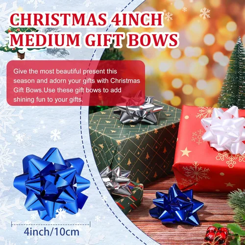 Miniatura 3 de Paquete de 24 Lazos de Navidad para Envolver Regalos, Lazos de Regalo de Cinta, Lazos de Cinta de Estrella de Navidad Autoadhesivos Surtidos