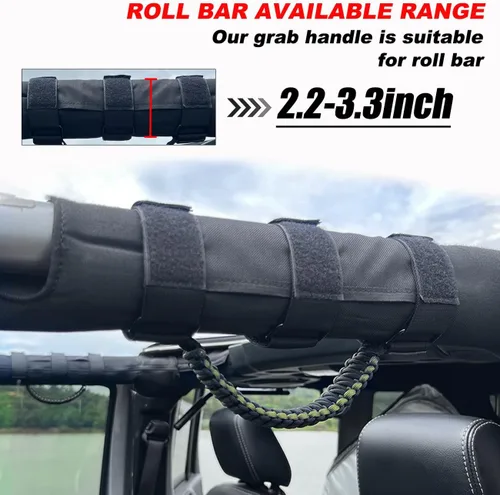 Miniatura 4 de Asas de agarre para Jeep (verde militar), asas de agarre para Jeep Wrangler TJ YJ JK JL Gladiator JT 1987-2023, 2 x asas de agarre para barra