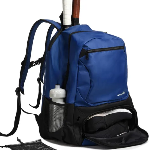 Athletico Mochila de tenis Premier – Bolsa de tenis con capacidad para 2 raquetas en compartimento acolchado | Compartimento ventilado separado para