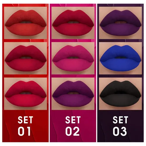 Miniatura 6 de Juego de lápiz labial líquido mate BADCOLOR de 3 colores, maquillaje de Halloween en púrpura, burdeos y rosa roja, juego de brillo labial de alta