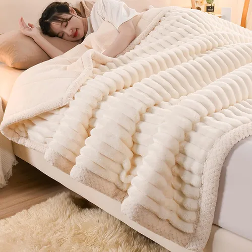 Miniatura 9 de Manta gruesa, manta de forro polar, felpa reversible, suave y agradable a la piel, calidez termostática, el compañero de sueño cómodo y cálido Marrón