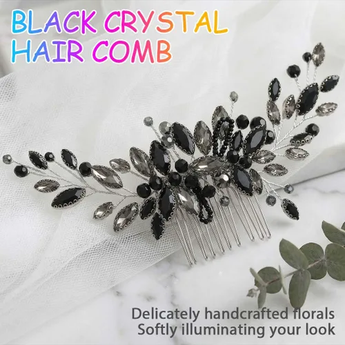 Miniatura 2 de Brishow Accesorios negros del pelo del Rhinestone de la boda, peines cristalinos del pelo para las mujeres