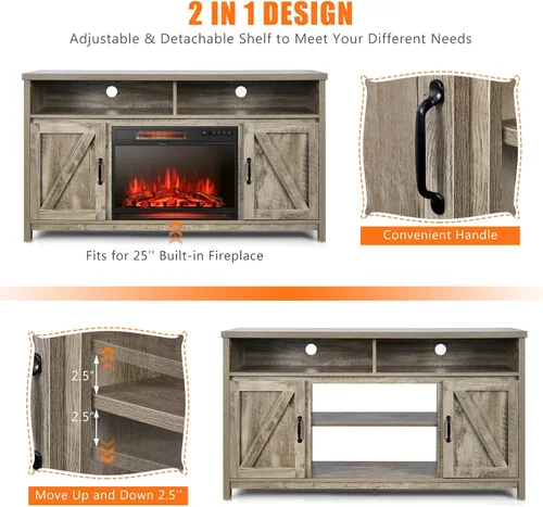 Miniatura 6 de Tangkula Soporte eléctrico para TV con chimenea, para televisores de hasta 65 pulgadas, con chimenea sintética empotrada de 25 pulgadas y 1350 W, 3