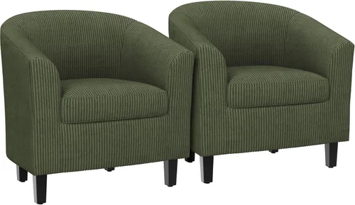 Miniatura 17 de Yaheetech Juego de 2 sillas tipo barril de pana, tapizadas, sillones redondos, sillas de espera con cojín suave para sala de estar, dormitorio, sala