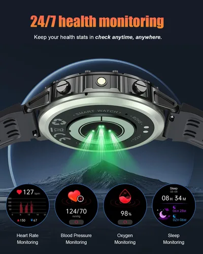 Miniatura 4 de Relojes inteligentes militares para hombres (respuesta/hacer llamadas), reloj de fitness HD de 1.39 pulgadas, monitor de sueño de frecuencia