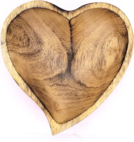 Miniatura 17 de WitnyStore Cuenco en forma de corazón de 6 pulgadas, funcional y coleccionable, cuenco de madera hecho a mano para servir frutos secos, postres
