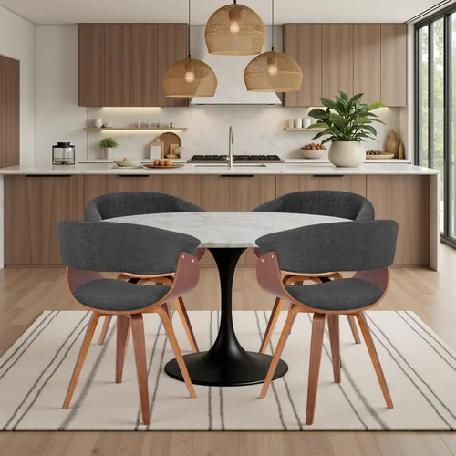 Miniatura 26 de Armen Living Silla de verano moderna de mediados de siglo en tela azul con acabado de madera de nogal - Juego de 2