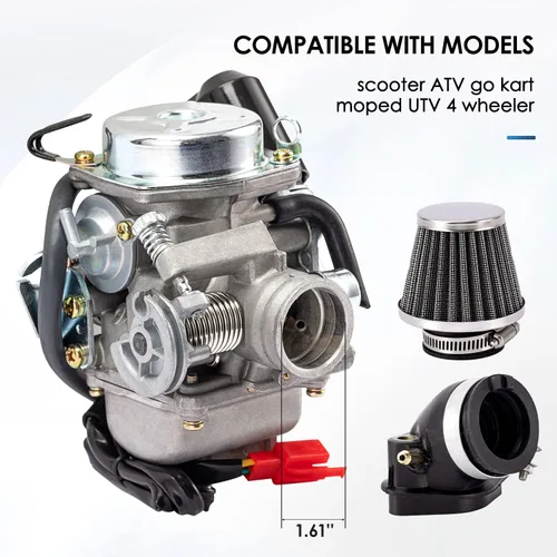 Miniatura 3 de Carburador GY6 150cc para motores de 4 tiempos 125cc 152QMJ 157QMJ Motocicleta Scooter con estrangulador eléctrico de 24mm PD24J con colector