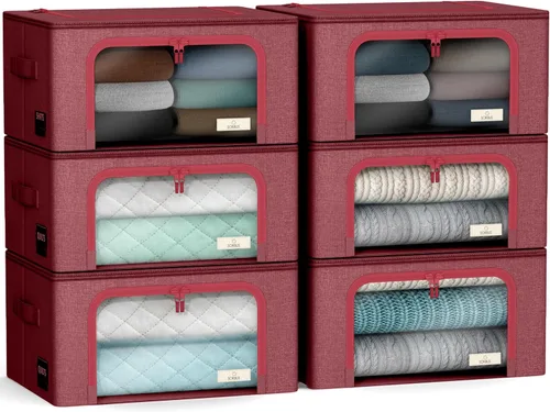 Miniatura 22 de Sorbus Contenedores de almacenamiento con marco de metal - Bolsas organizadoras de ropa apilables y plegables - Contenedores de almacenamiento