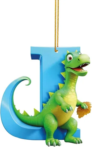 Miniatura 13 de Adorno de Navidad personalizado de dinosaurio de 26 letras, adornos colgantes 2023, monograma inicial de plástico, decoraciones de árbol de Navidad