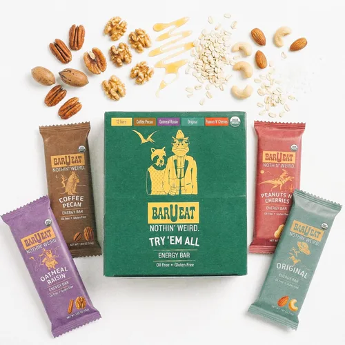 BAR-U-EAT Barra energética sin gluten, orgánica, suave y masticable. Comida real, sin aceite de semilla, sin azúcar artificial, embalaje