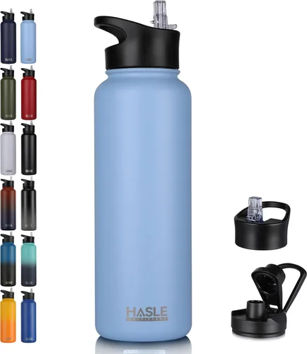 Miniatura 69 de HASLE OUTFITTERS Botella de agua aislada de 22 onzas, botella de agua de acero inoxidable de doble pared, boca ancha con tapa de popote y tapa