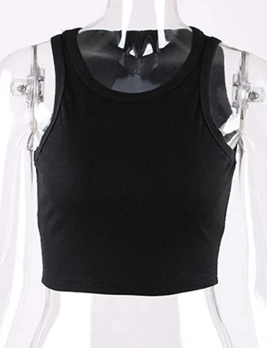 Miniatura 5 de Meladyan Camiseta sin mangas básica de cuello redondo para mujer, de punto acanalado, sin mangas, con espalda cruzada
