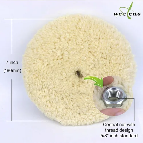 Miniatura 2 de Woolous Almohadillas de pulido de lana de 7 pulgadas, 100% lana natural, corte y pulido compuesto de doble cara 100% wool double-sided pad for