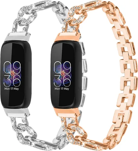 Correas delgadas compatibles con Fitbit Inspire 3 Smartwatch, pulsera elegante de diamantes de imitación de repuesto para Inspire 3 pulseras, oro