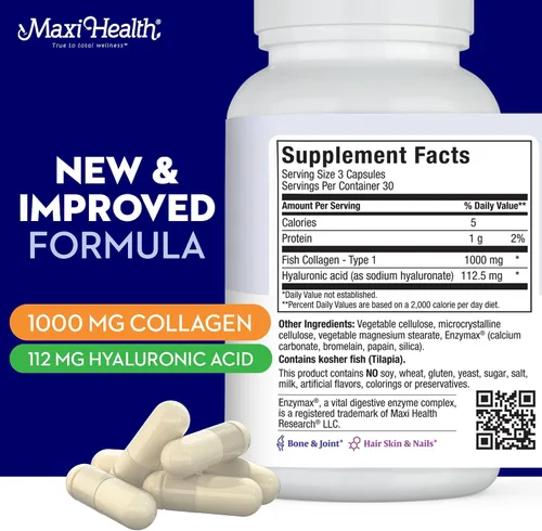 Miniatura 4 de Maxi Health Pastillas de colágeno marino – 1000 mg de colágeno tipo 1 para mujeres y hombres con suplemento de ácido hialurónico para apoyo