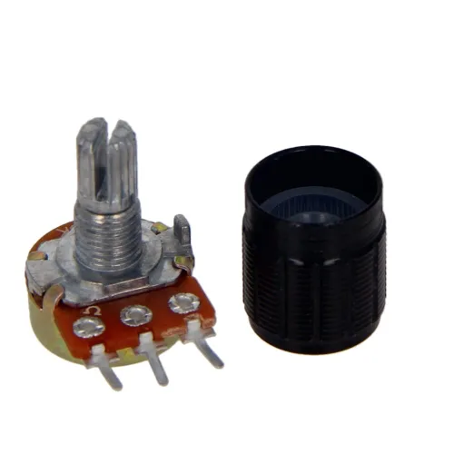 Miniatura 22 de Heyiarbeit Potenciómetro de película de carbono WH148 de 100 K Ohm, potenciómetro giratorio de una sola vuelta con pomos negros, 3 pines, 0.591 in