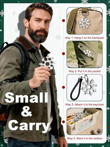 Miniatura 5 de ZONICE Multiherramienta 18 en 1 de copo de nieve – Acero inoxidable con abridor de botellas y llave, herramienta compacta EDC para camping, pesca