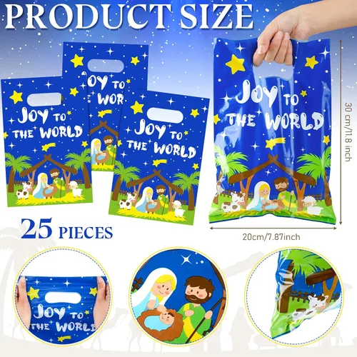 Miniatura 2 de Spiareal 25 piezas de bolsas de regalo de Navidad con tema de Nacimiento cristiano, bolsas de regalo religiosas con asa, al por mayor para recuerdos