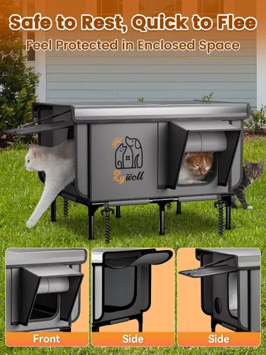 Miniatura 4 de Rywell - Casa para gatos con calefacción para exterior, súper aislada y resistente a la intemperie, refugio elevado para gatos al aire libre