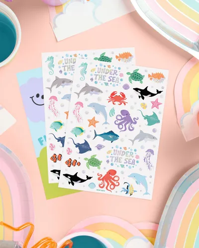 Miniatura 2 de xo, Fetti Tatuajes temporales de criaturas marinas subacuáticas - 64 estilos Suministros para fiestas de cumpleaños de animales del océano