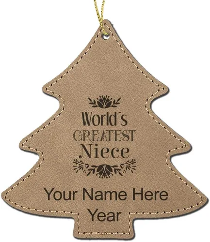 Miniatura 3 de LaserGram Personalized Christmas Ornament, World's Greatest Niece, Faux Leather, Custom Laser Engraved Gift Idea (Tree Shape, Black)