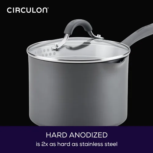 Miniatura 6 de Circulon Radiance - Cacerola antiadherente con revestimiento duro y colador de 3 cuartos de galón, color gris