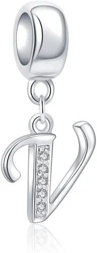 SoulBeads - Colgantes de plata fina 0,925 de letra inicial, alfabeto A-Z. Dije con cristales compatibles con brazaletes europeos