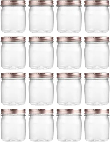 novelinks Tarros de plástico transparente de 8 onzas con tapas herméticas, paquete de 16 tarros de plástico con tapas de 8 onzas, recipientes de Oro