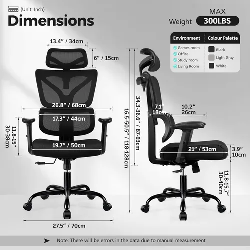 Miniatura 2 de Silla de Oficina Ergonómica de Respaldo Alto Silla de Escritorio con Soporte Lumbar, Silla de Computadora de Malla Transpirable con Reposabrazos
