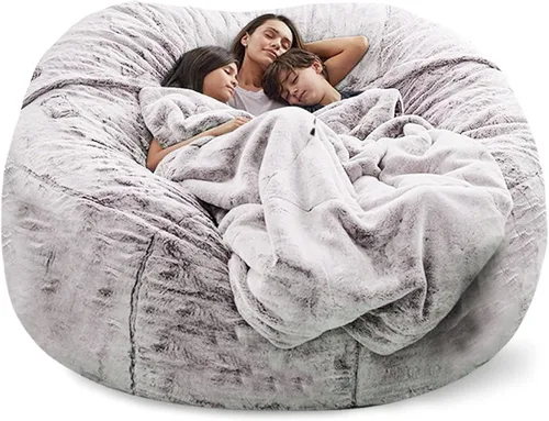 Miniatura 12 de HWOEK Puf de gran tamaño de piel gigante (sin relleno) para muebles de sala de estar de adultos, grande, redondo, suave, esponjoso, sofá perezoso