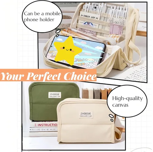 Miniatura 5 de Estuche para lápices y bolígrafos de gran capacidad con 9 compartimentos, multiranura, bolsa organizadora duradera, mango de fácil agarre, Gris