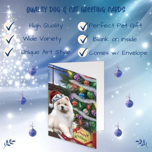 Miniatura 2 de Doggie of the Day Dogs With Tree And Present Chow Chow Dog Greeting Cards - Adorable Pets Invitation Cards with Envelopes - Pet Artwork Christmas